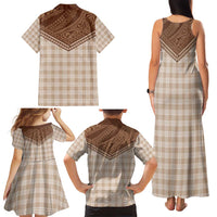 Aloha Hawaii Cowboys Paniolo Family Matching Tank Maxi Dress and Hawaiian Shirt Beige Palaka - Polynesian Pride