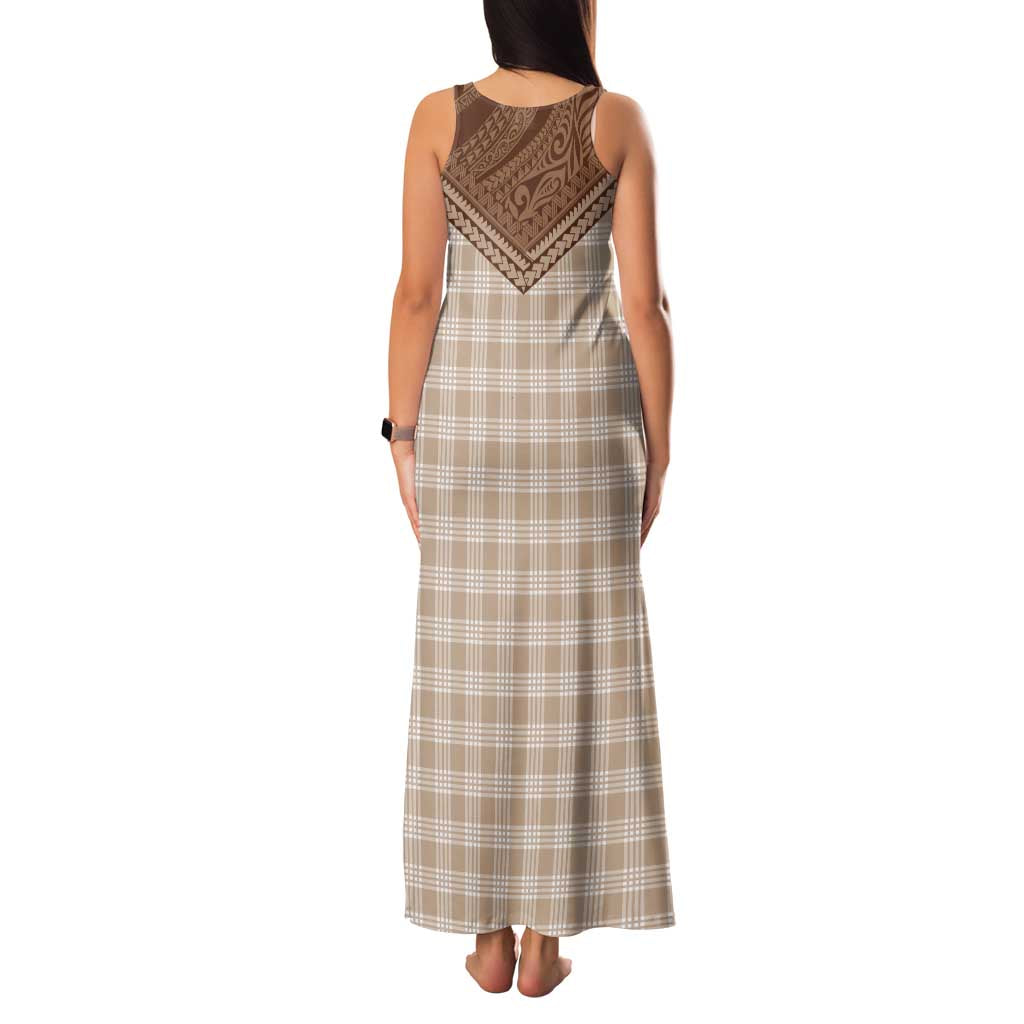 Aloha Hawaii Cowboys Paniolo Family Matching Tank Maxi Dress and Hawaiian Shirt Beige Palaka - Polynesian Pride