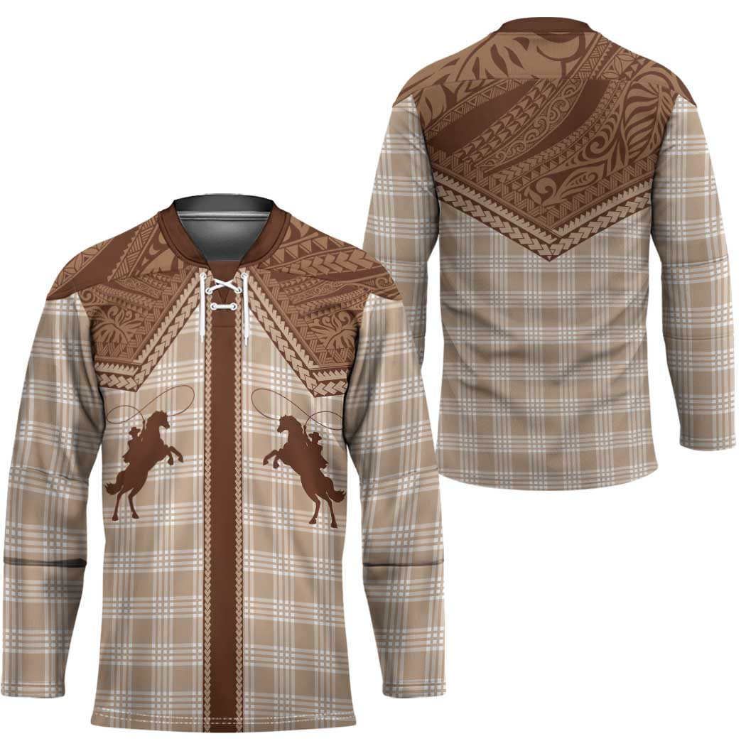 Aloha Hawaii Cowboys Paniolo Hockey Jersey Beige Palaka - Polynesian Pride