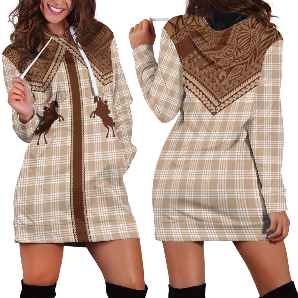 Aloha Hawaii Cowboys Paniolo Hoodie Dress Beige Palaka - Polynesian Pride