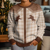 Aloha Hawaii Cowboys Paniolo Kid Ugly Christmas Sweater Beige Palaka - Polynesian Pride