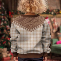 Aloha Hawaii Cowboys Paniolo Kid Ugly Christmas Sweater Beige Palaka - Polynesian Pride