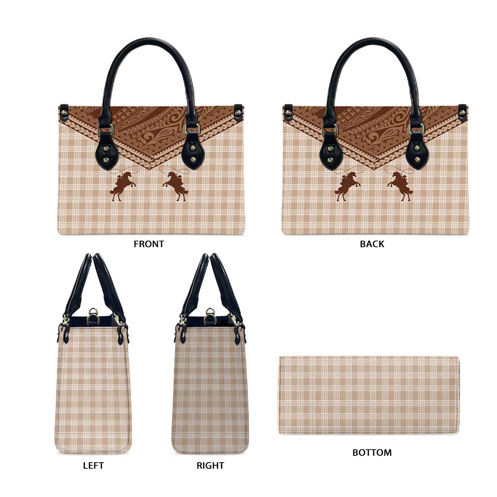 Aloha Hawaii Cowboys Paniolo Leather Bag Beige Palaka - Polynesian Pride