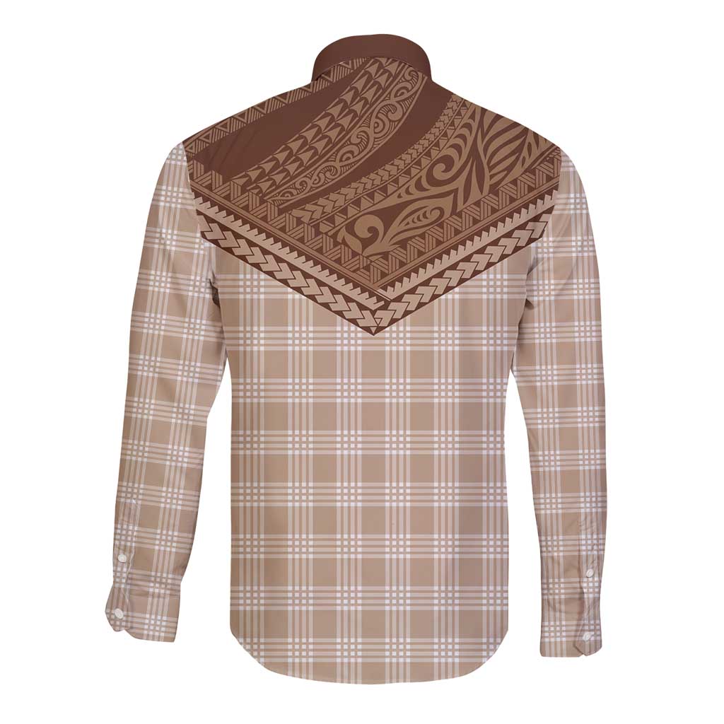 Aloha Hawaii Cowboys Paniolo Long Sleeve Button Shirt Beige Palaka - Polynesian Pride