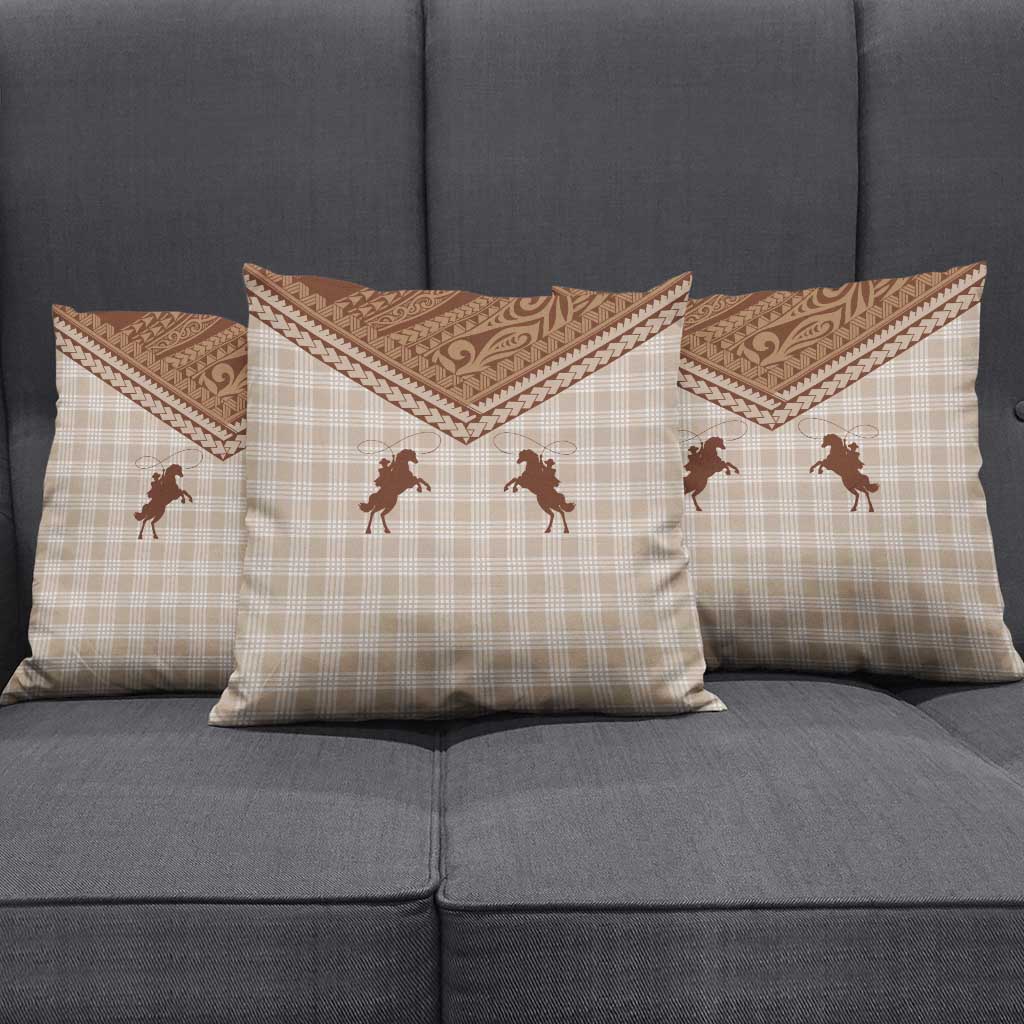 Aloha Hawaii Cowboys Paniolo Pillow Cover Beige Palaka - Polynesian Pride