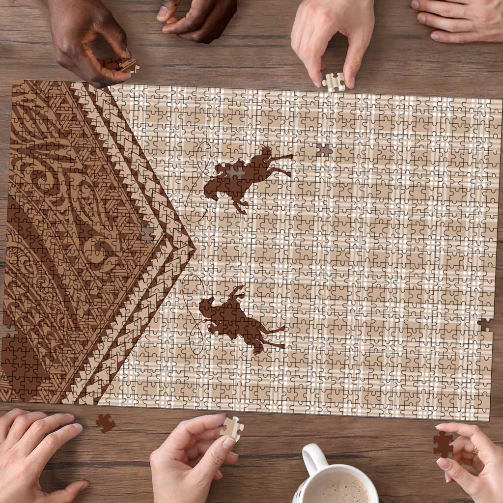 Aloha Hawaii Cowboys Paniolo Puzzle Beige Palaka - Polynesian Pride