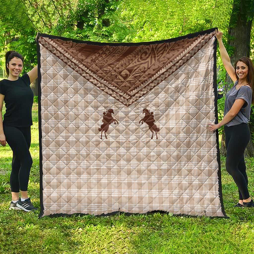 Aloha Hawaii Cowboys Paniolo Quilt Beige Palaka - Polynesian Pride