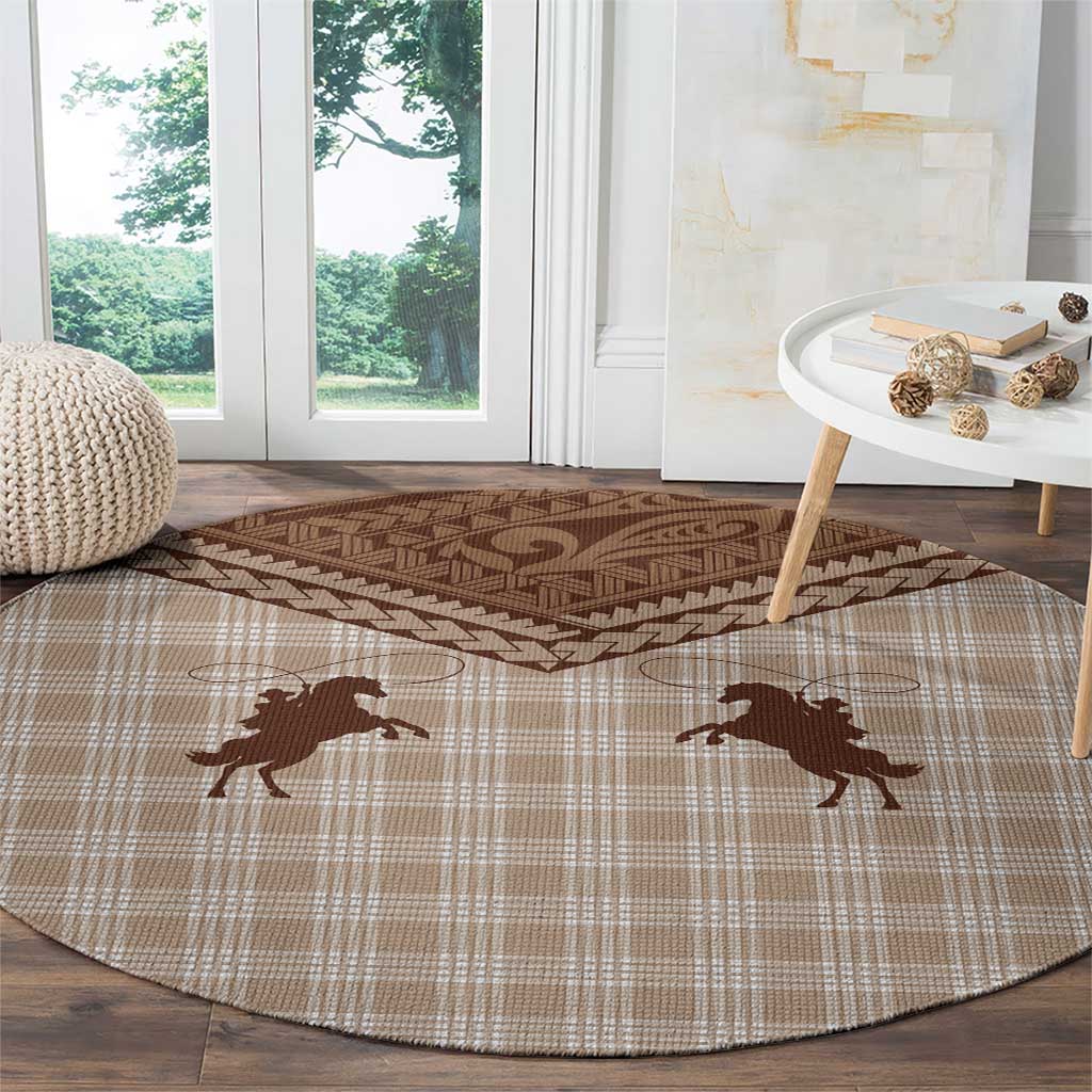 Aloha Hawaii Cowboys Paniolo Round Carpet Beige Palaka - Polynesian Pride