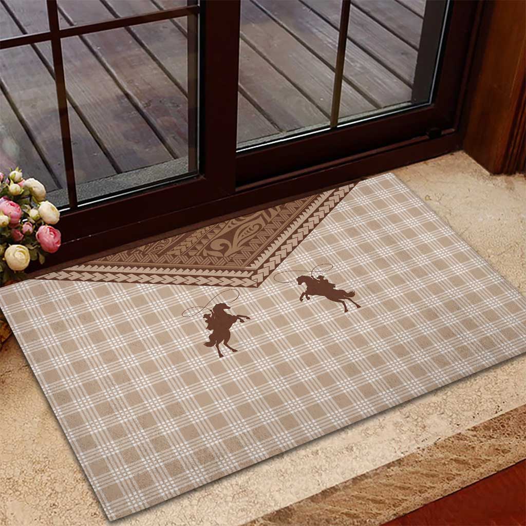 Aloha Hawaii Cowboys Paniolo Rubber Doormat Beige Palaka - Polynesian Pride