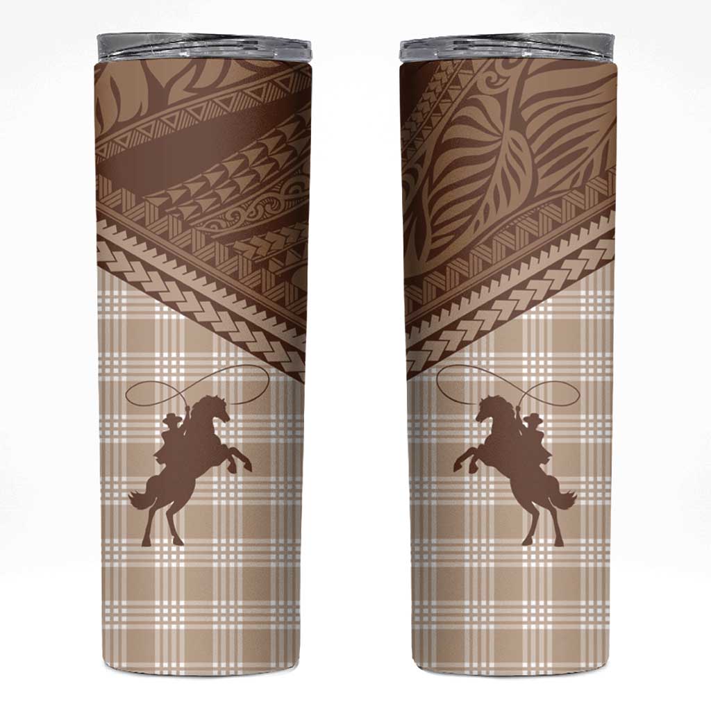 Aloha Hawaii Cowboys Paniolo Skinny Tumbler Beige Palaka - Polynesian Pride