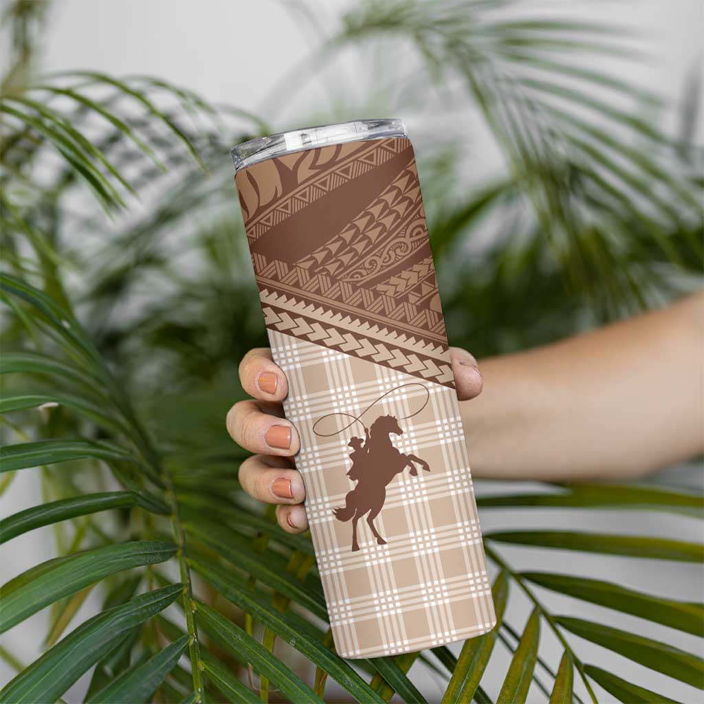 Aloha Hawaii Cowboys Paniolo Skinny Tumbler Beige Palaka - Polynesian Pride