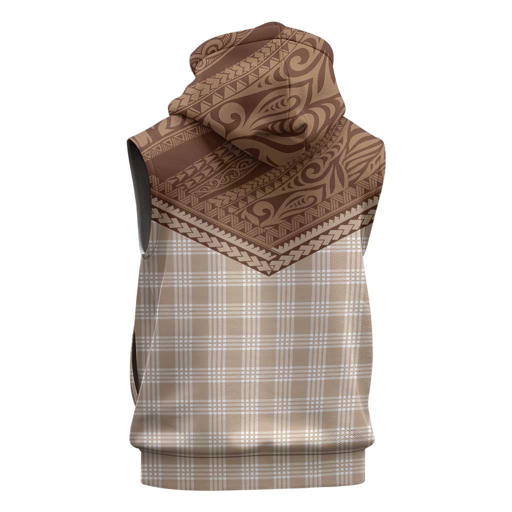 Aloha Hawaii Cowboys Paniolo Sleeveless Hoodie Beige Palaka - Polynesian Pride