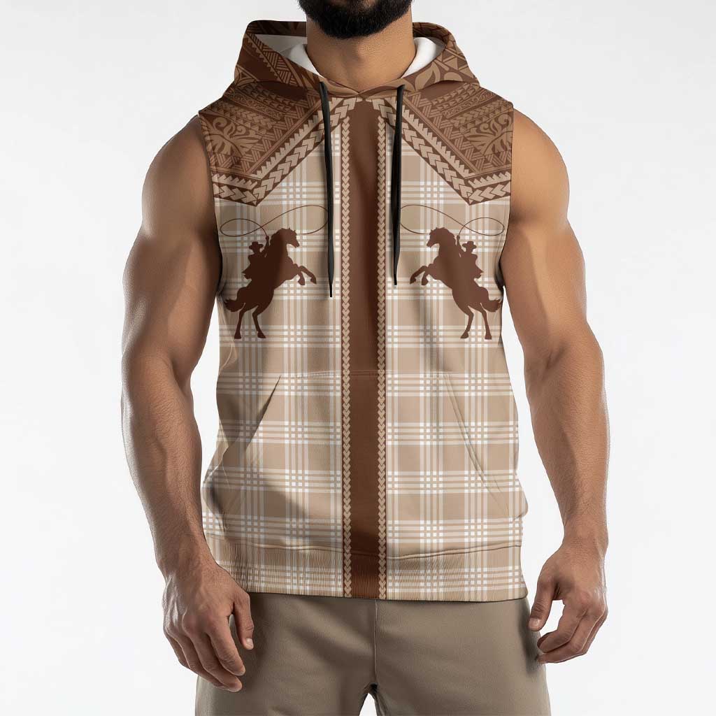 Aloha Hawaii Cowboys Paniolo Sleeveless Hoodie Beige Palaka - Polynesian Pride