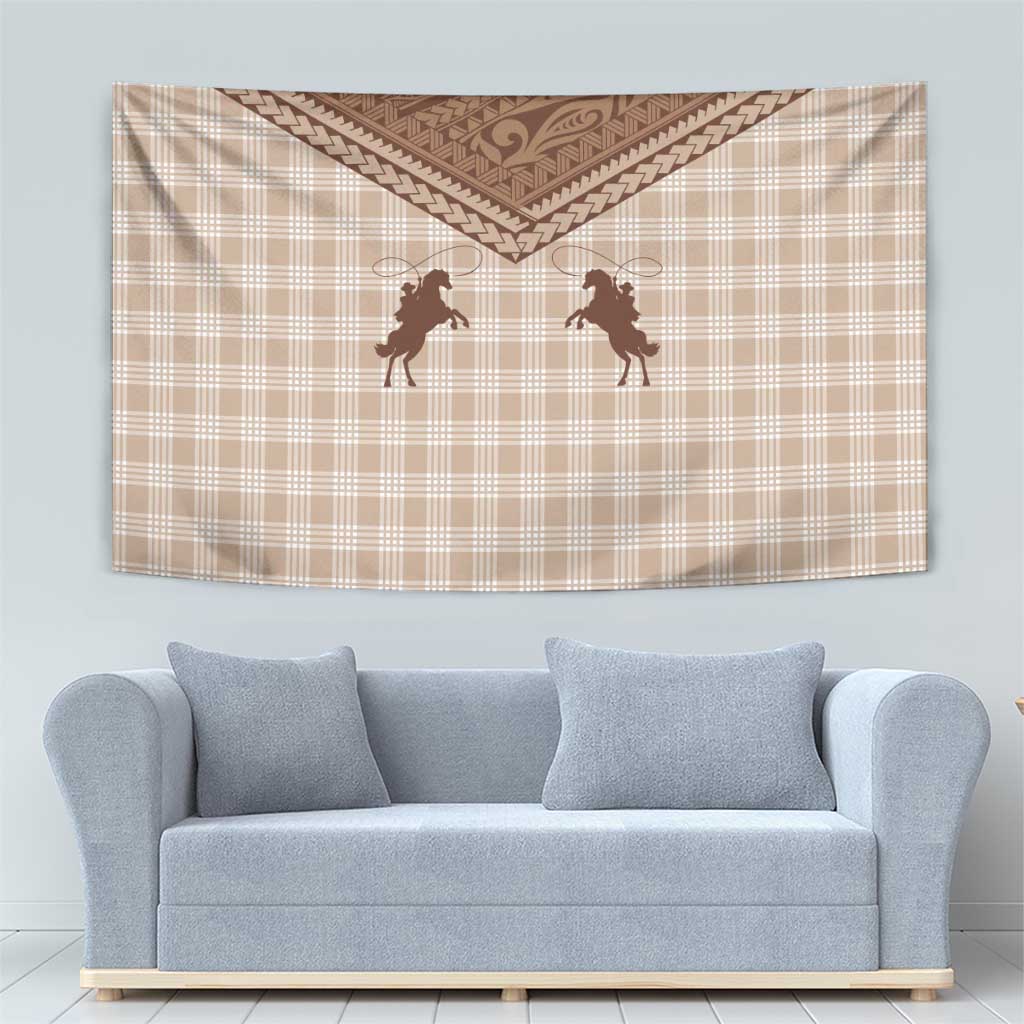 Aloha Hawaii Cowboys Paniolo Tapestry Beige Palaka - Polynesian Pride