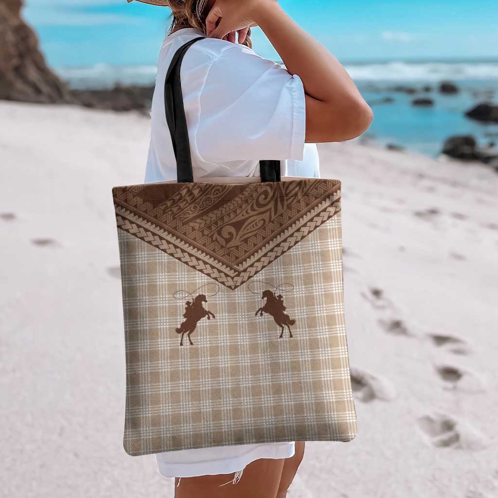Aloha Hawaii Cowboys Paniolo Tote Bag Beige Palaka - Polynesian Pride