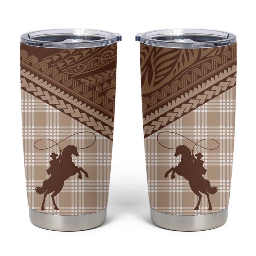 Aloha Hawaii Cowboys Paniolo Tumbler Cup Beige Palaka - Polynesian Pride