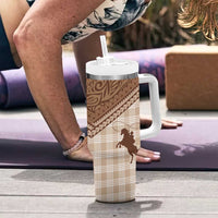 Aloha Hawaii Cowboys Paniolo Tumbler With Handle Beige Palaka - Polynesian Pride