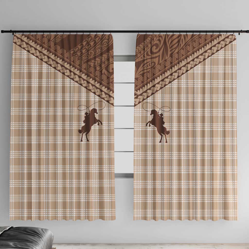 Aloha Hawaii Cowboys Paniolo Window Curtain Beige Palaka - Polynesian Pride