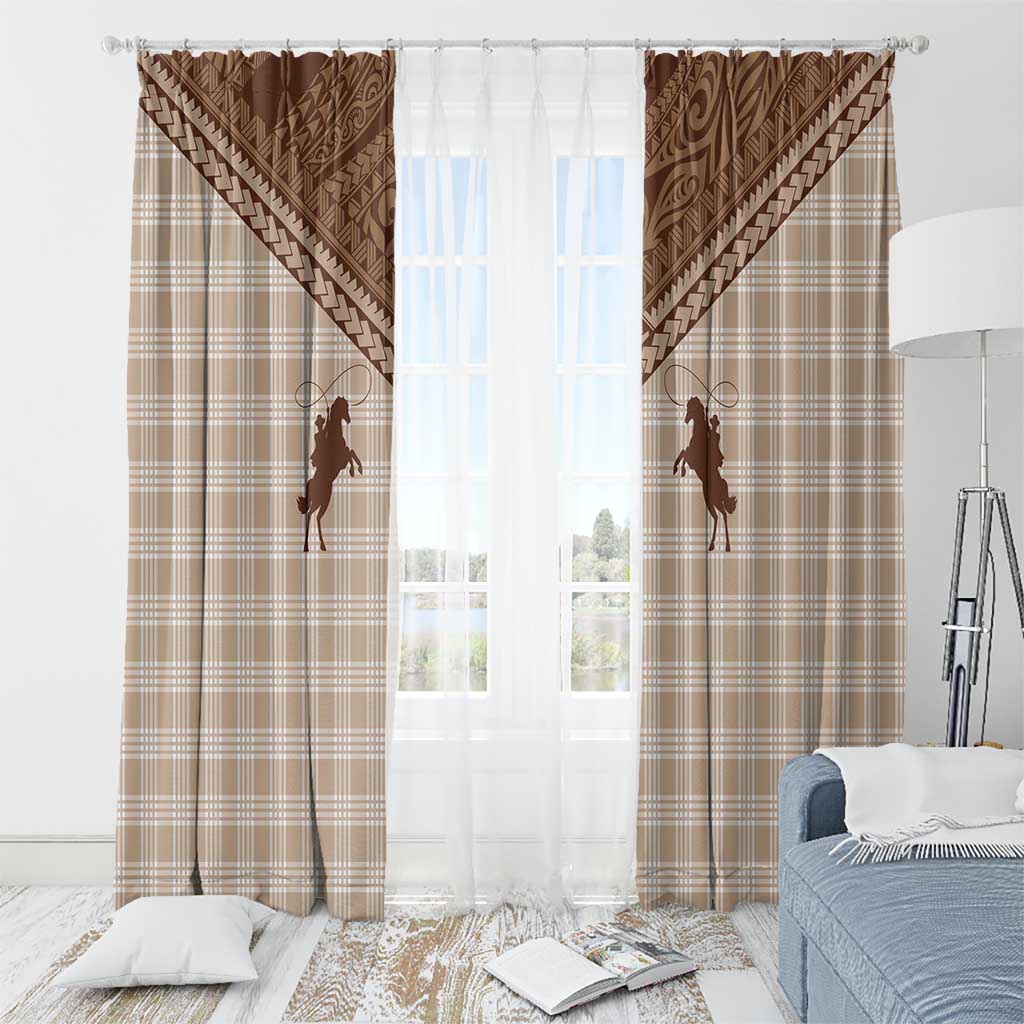 Aloha Hawaii Cowboys Paniolo Window Curtain Beige Palaka - Polynesian Pride