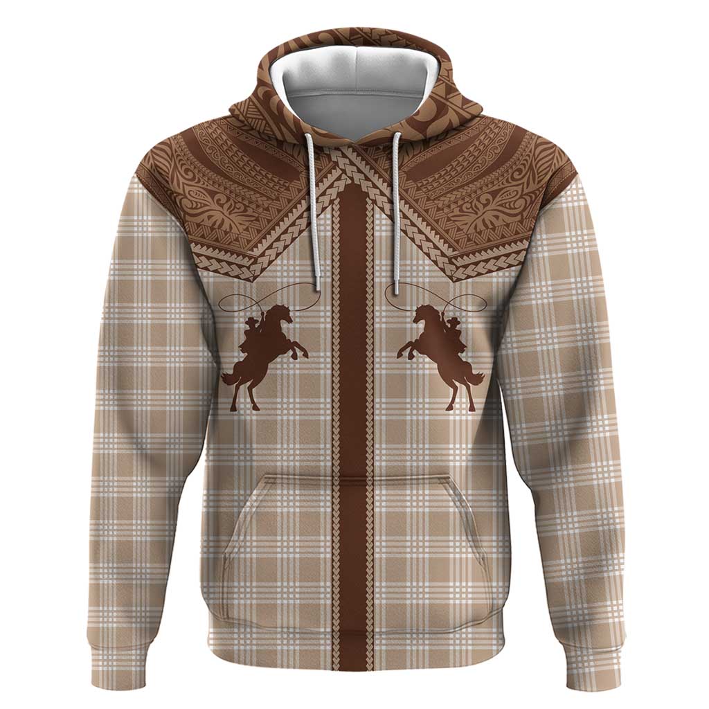 Aloha Hawaii Cowboys Paniolo Zip Hoodie Beige Palaka - Polynesian Pride