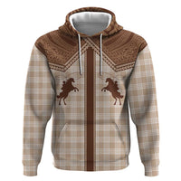 Aloha Hawaii Cowboys Paniolo Zip Hoodie Beige Palaka - Polynesian Pride