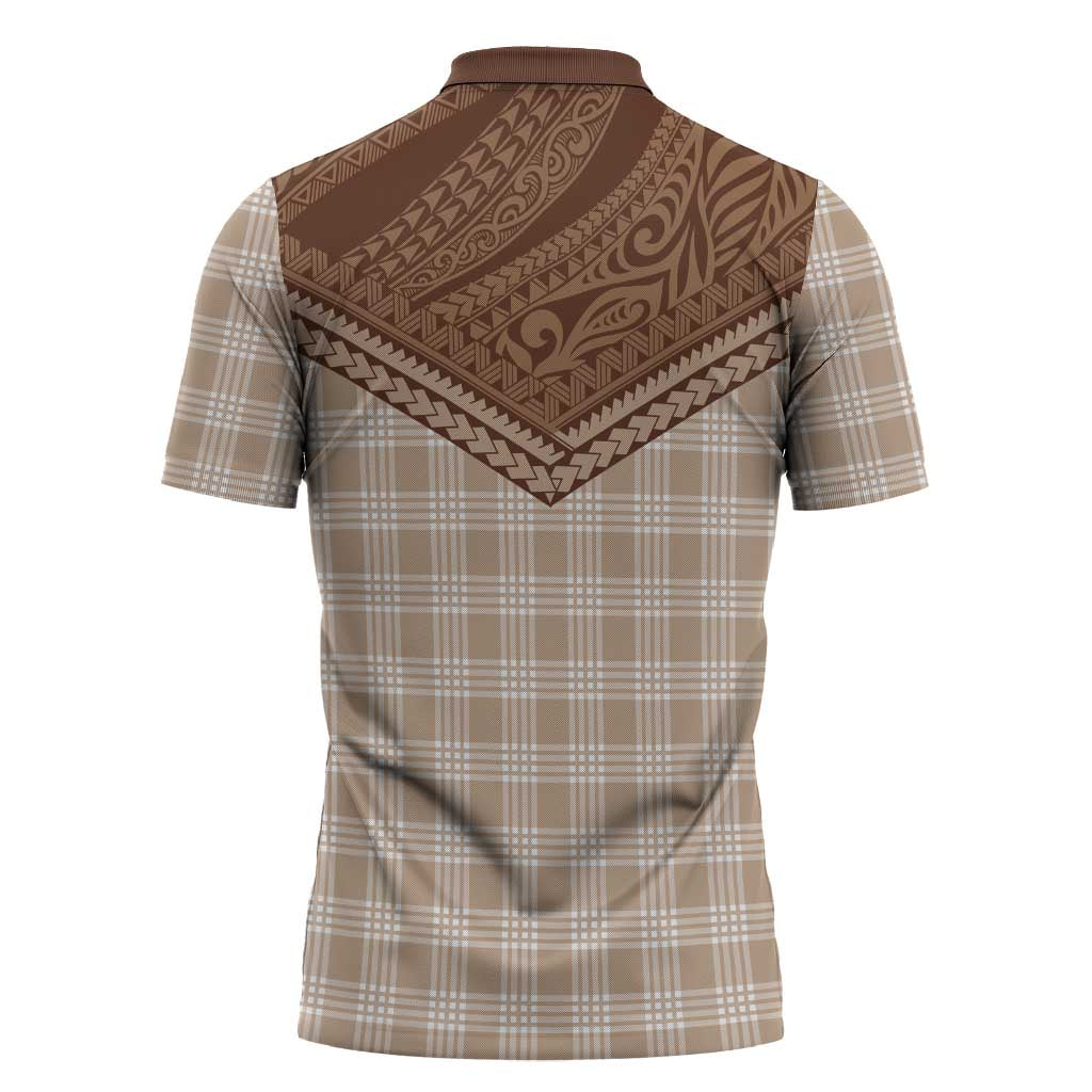 Aloha Hawaii Cowboys Paniolo Zipper Polo Shirt Beige Palaka - Polynesian Pride