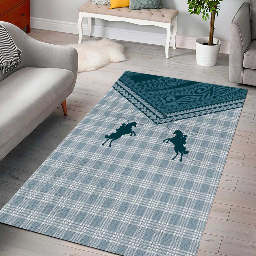 Aloha Hawaii Cowboys Paniolo Area Rug Teal Palaka - Polynesian Pride
