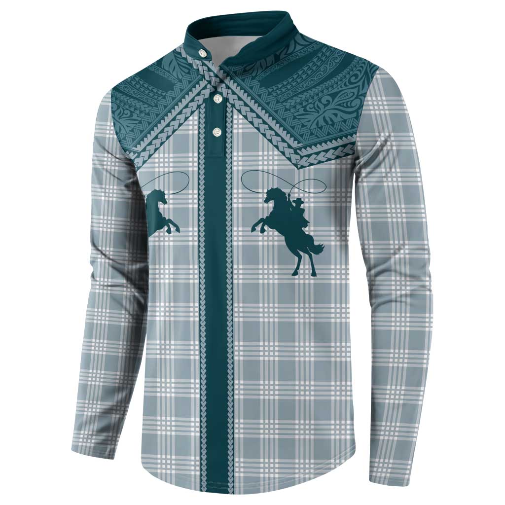 Aloha Hawaii Cowboys Paniolo Button Sweatshirt Teal Palaka - Polynesian Pride