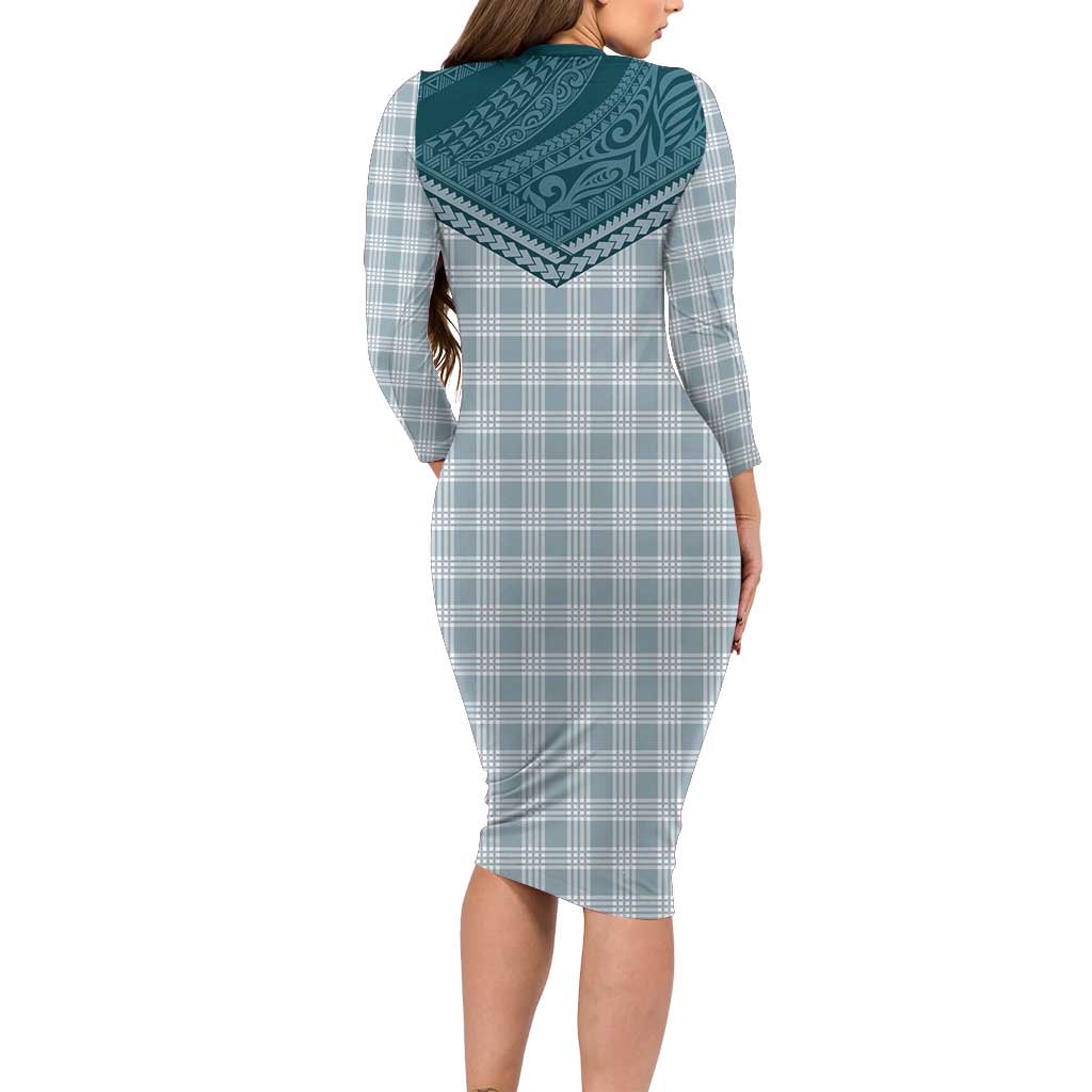 Aloha Hawaii Cowboys Paniolo Family Matching Long Sleeve Bodycon Dress and Hawaiian Shirt Teal Palaka - Polynesian Pride