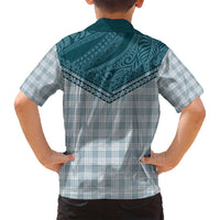 Aloha Hawaii Cowboys Paniolo Family Matching Off Shoulder Short Dress and Hawaiian Shirt Teal Palaka - Polynesian Pride