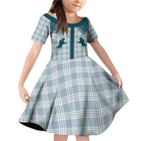 Aloha Hawaii Cowboys Paniolo Family Matching Off Shoulder Short Dress and Hawaiian Shirt Teal Palaka - Polynesian Pride