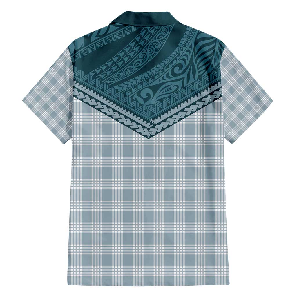 Aloha Hawaii Cowboys Paniolo Family Matching Off Shoulder Short Dress and Hawaiian Shirt Teal Palaka - Polynesian Pride