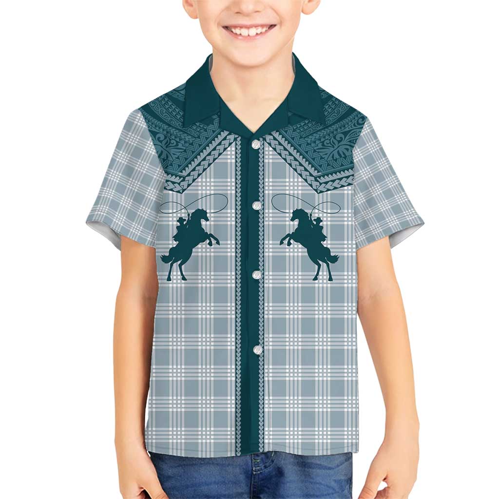 Aloha Hawaii Cowboys Paniolo Family Matching Puletasi and Hawaiian Shirt Teal Palaka - Polynesian Pride