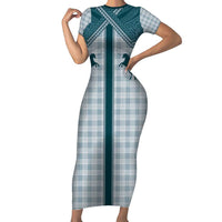 Aloha Hawaii Cowboys Paniolo Family Matching Short Sleeve Bodycon Dress and Hawaiian Shirt Teal Palaka - Polynesian Pride