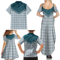 Aloha Hawaii Cowboys Paniolo Family Matching Summer Maxi Dress and Hawaiian Shirt Teal Palaka - Polynesian Pride