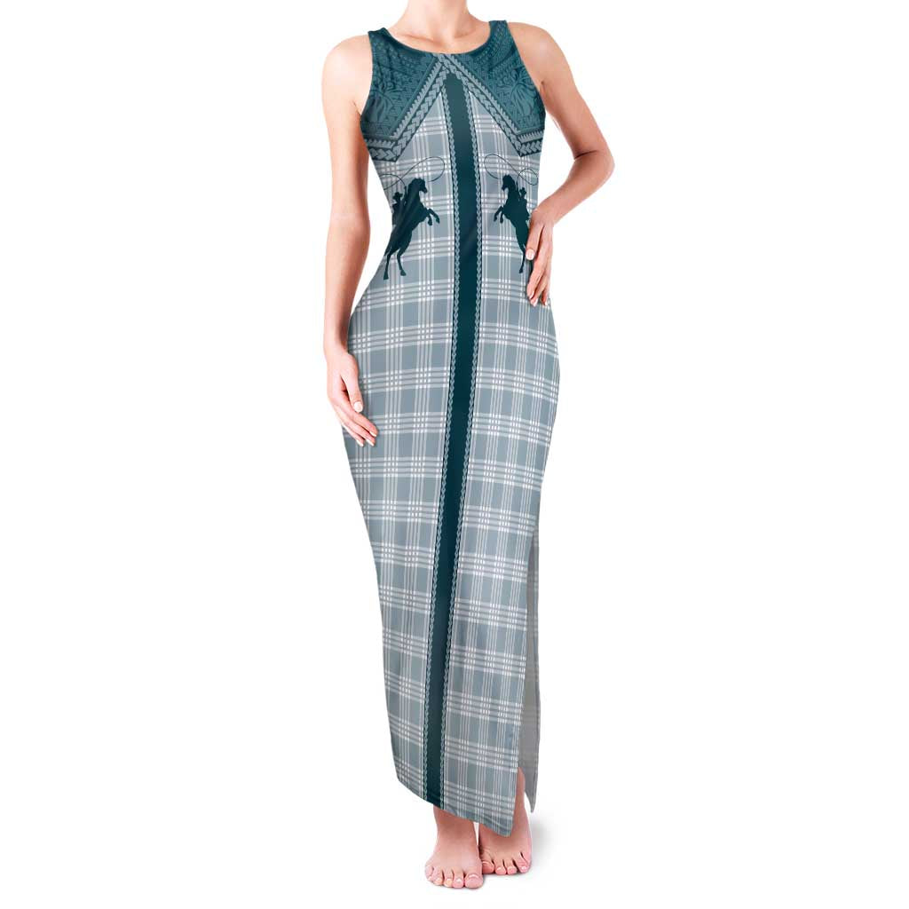 Aloha Hawaii Cowboys Paniolo Family Matching Tank Maxi Dress and Hawaiian Shirt Teal Palaka - Polynesian Pride