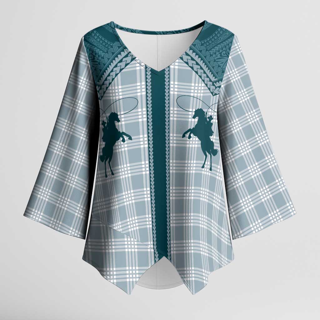 Aloha Hawaii Cowboys Paniolo Kimono Sleeve Blouse Teal Palaka - Polynesian Pride