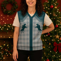 Aloha Hawaii Cowboys Paniolo Christmas Knitted V-Neck Vest Teal Palaka - Polynesian Pride