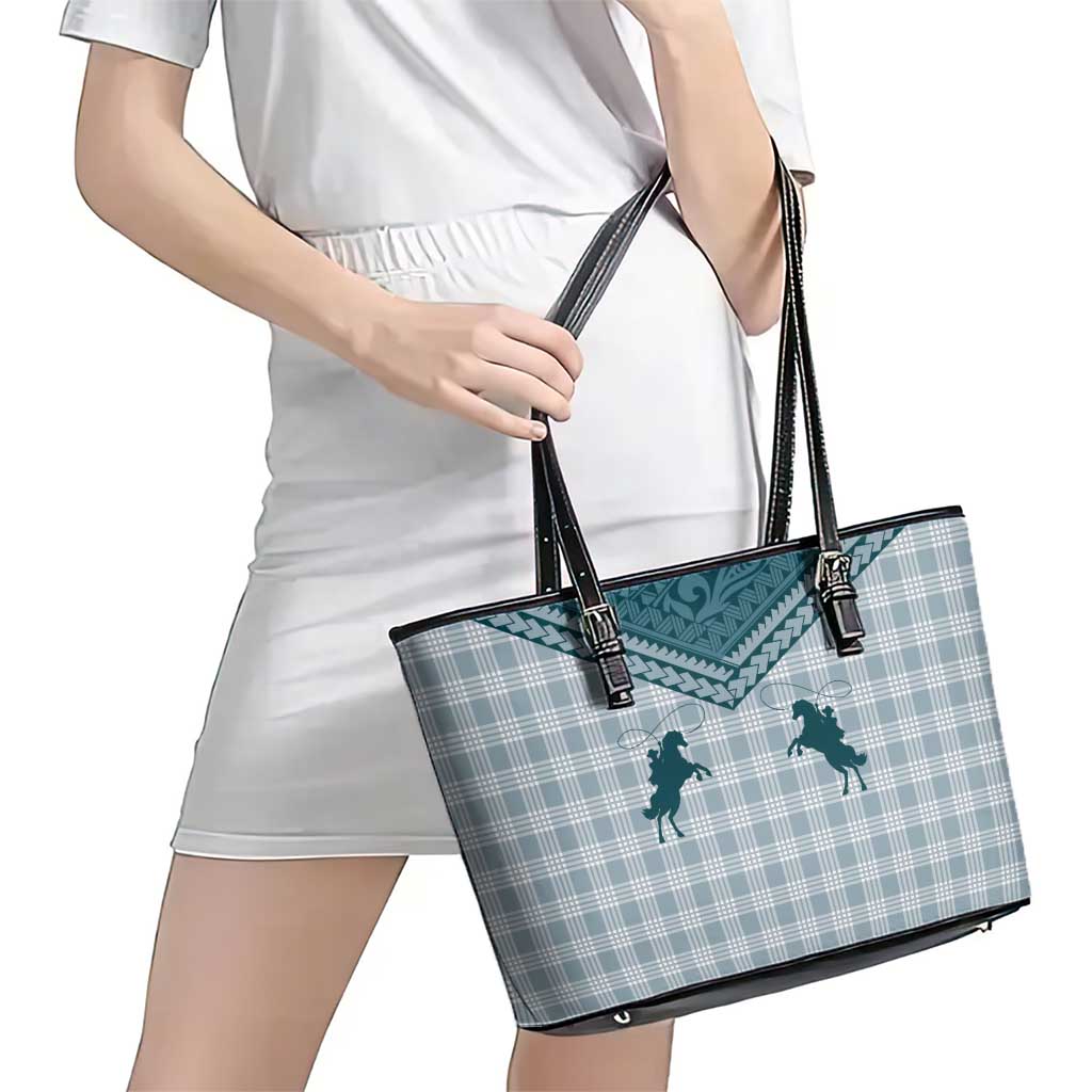 Aloha Hawaii Cowboys Paniolo Leather Tote Bag Teal Palaka - Polynesian Pride