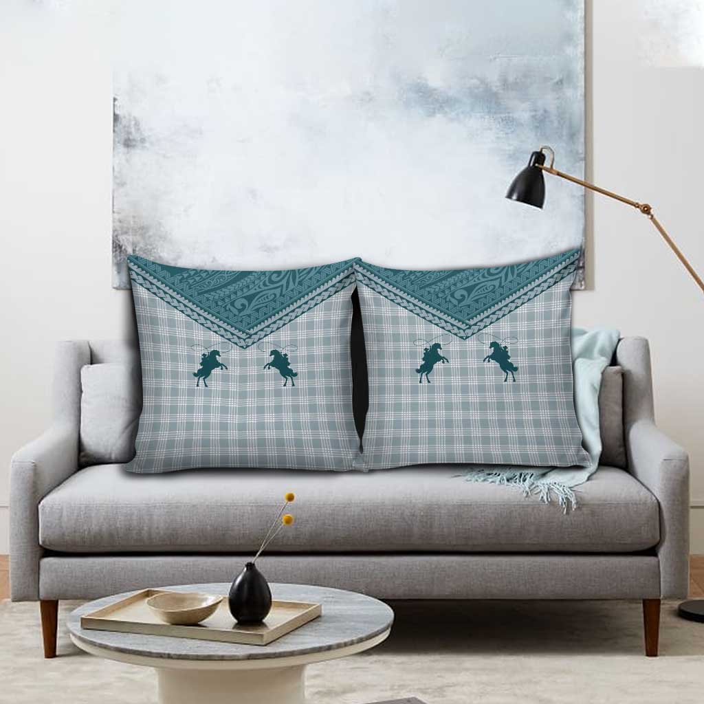 Aloha Hawaii Cowboys Paniolo Pillow Cover Teal Palaka - Polynesian Pride