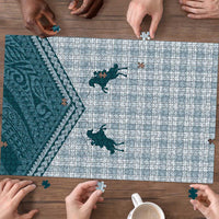 Aloha Hawaii Cowboys Paniolo Puzzle Teal Palaka - Polynesian Pride