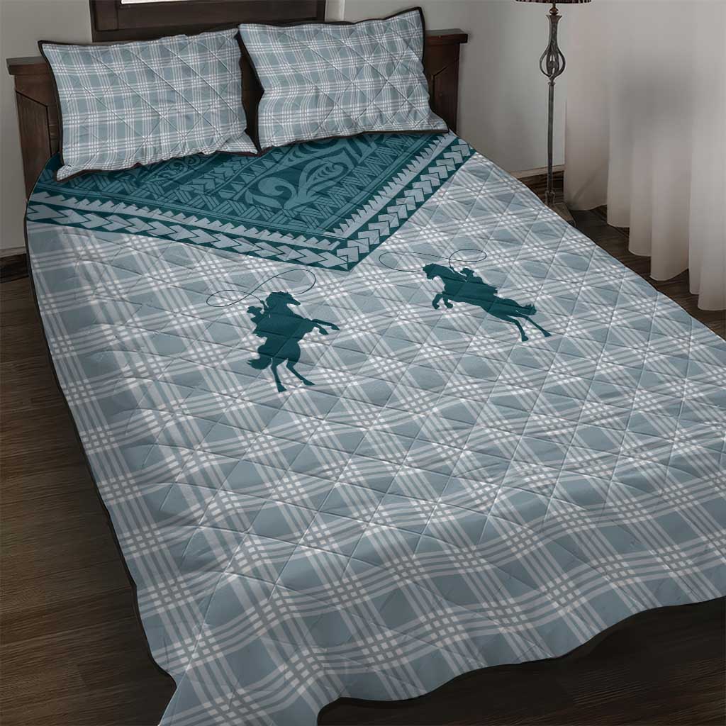 Aloha Hawaii Cowboys Paniolo Quilt Bed Set Teal Palaka - Polynesian Pride