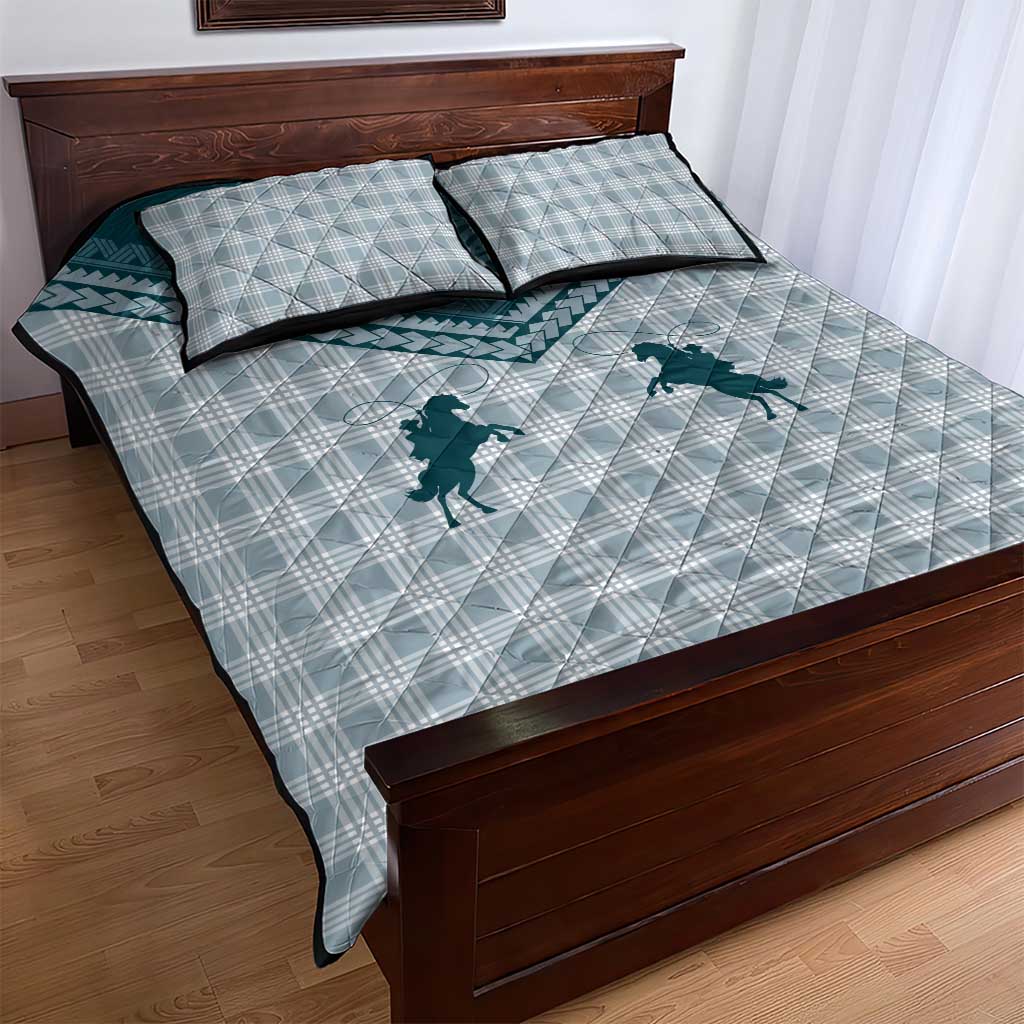 Aloha Hawaii Cowboys Paniolo Quilt Bed Set Teal Palaka - Polynesian Pride