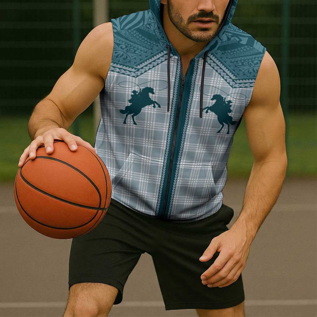 Aloha Hawaii Cowboys Paniolo Sleeveless Zip Hoodie Teal Palaka LT7