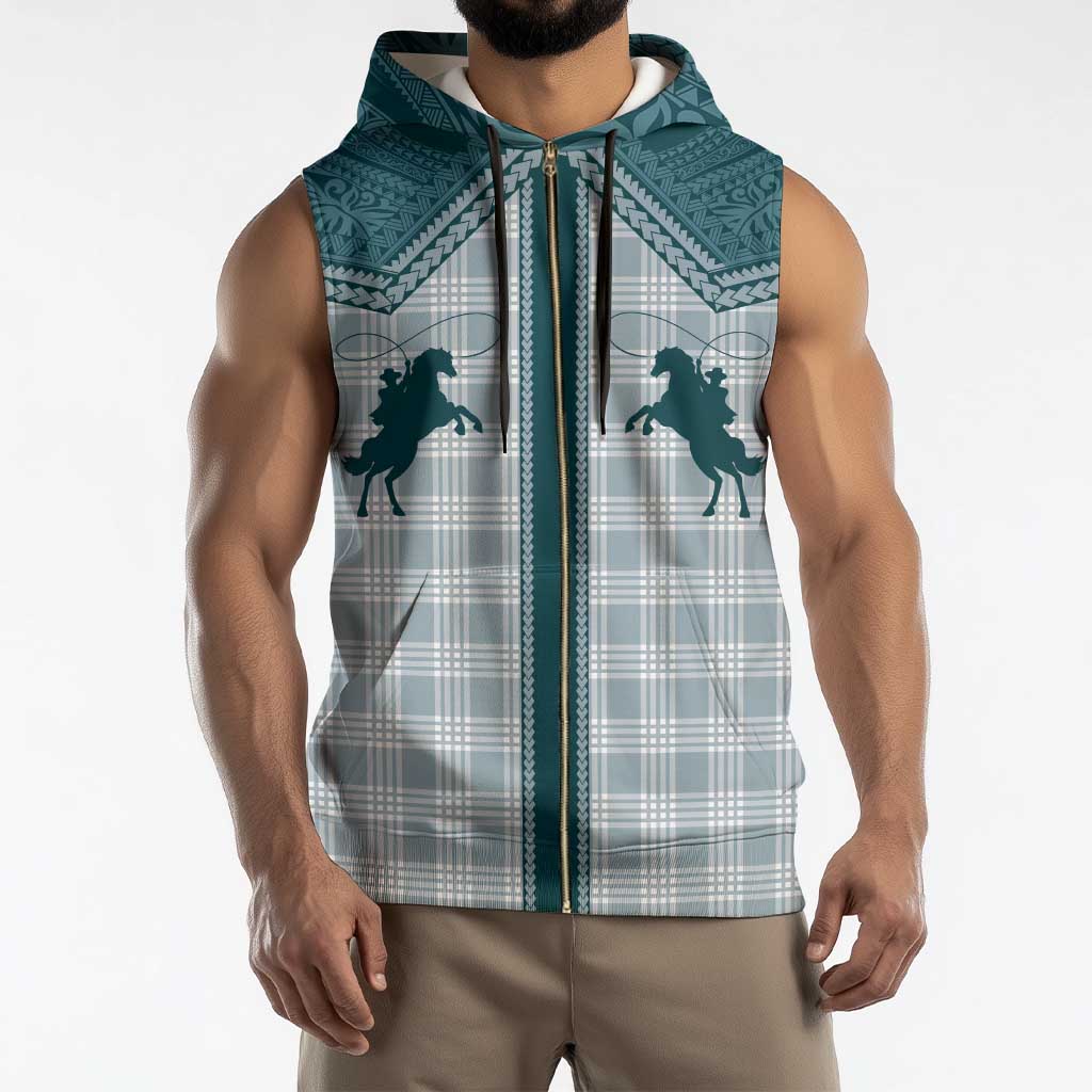 Aloha Hawaii Cowboys Paniolo Sleeveless Zip Hoodie Teal Palaka - Polynesian Pride