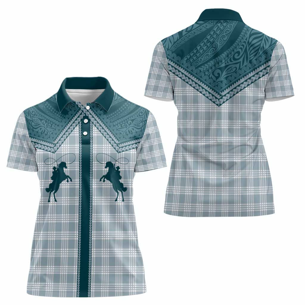 Aloha Hawaii Cowboys Paniolo Women Polo Shirt Teal Palaka - Polynesian Pride