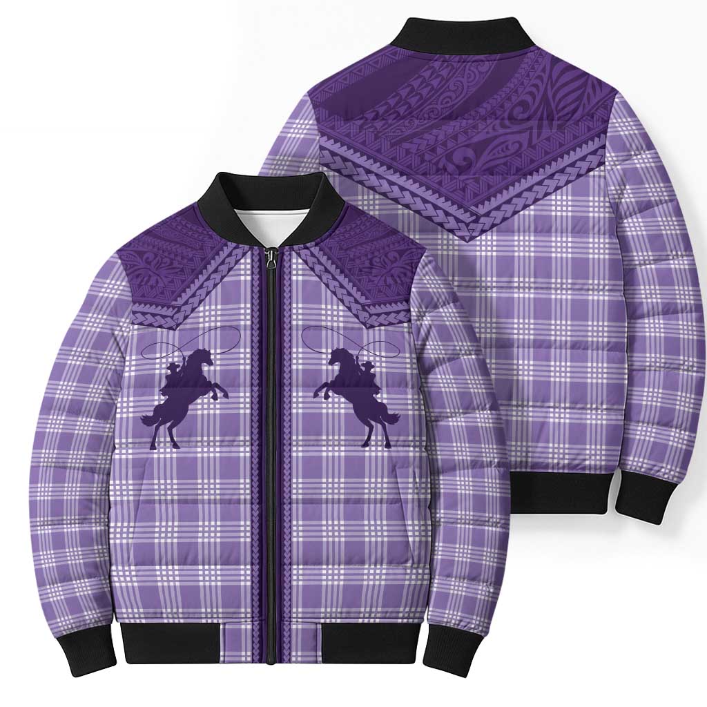 Aloha Hawaii Cowboys Paniolo Bomber Puffer Jacket Violet Palaka - Polynesian Pride