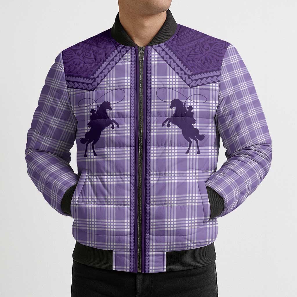 Aloha Hawaii Cowboys Paniolo Bomber Puffer Jacket Violet Palaka - Polynesian Pride