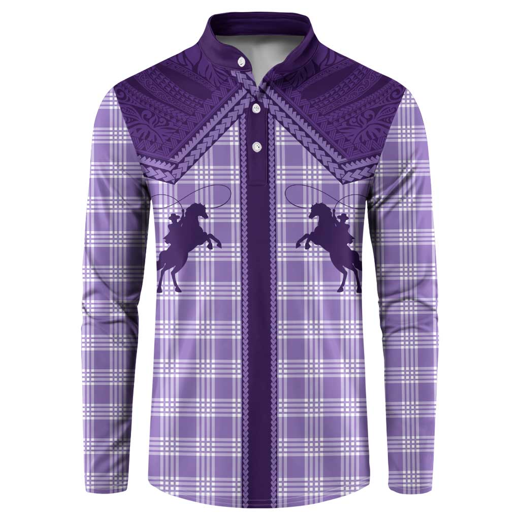 Aloha Hawaii Cowboys Paniolo Button Sweatshirt Violet Palaka - Polynesian Pride
