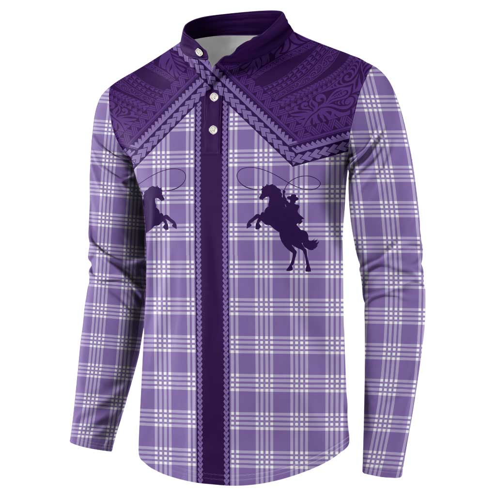 Aloha Hawaii Cowboys Paniolo Button Sweatshirt Violet Palaka - Polynesian Pride